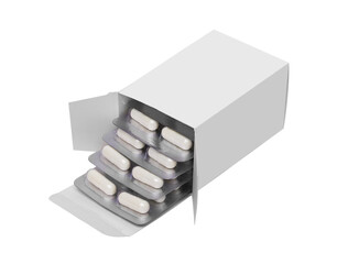 Box of Pills in a blister on a white
