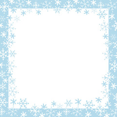 Snowflake Square Frame. Beautiful Winter Holiday Background. Christmas Greeting Card Template. Free Space for Your Text. Vector Illustration in Light Blue, White