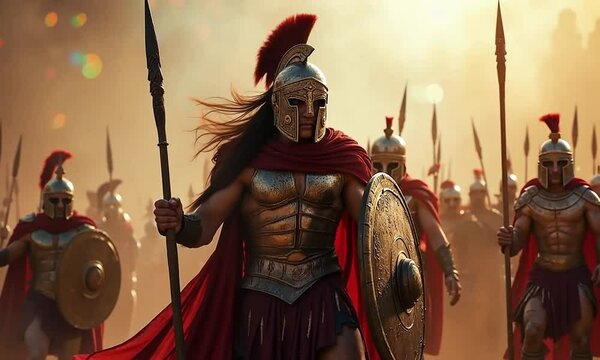 Spartan warrior in full battle stance