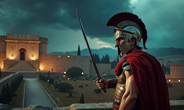 Spartan warrior in full battle stance