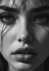 grayscale women close up face