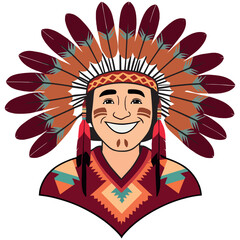 Cartoon Character in Native American Attire with Transparent Background