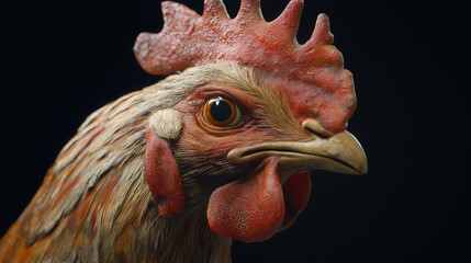 Studio Shot of a Chicken Bird with Detailed Feathers
