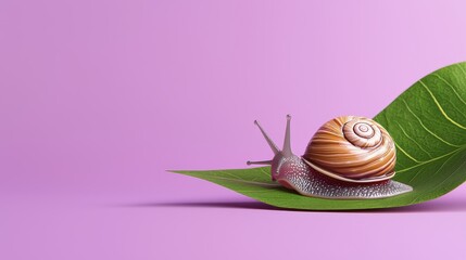 Snail on Leaf, Pink Background, Nature | Minimalism