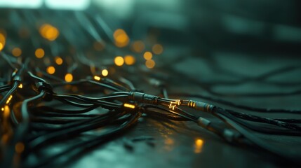 Abstract digital communication network with glowing wires for technology design