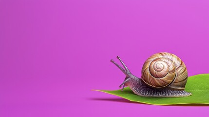 Snail on Pink Leaf, Nature Macro, 3D Render | Minimalist backgrounds