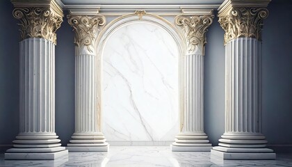 Obraz premium white marble frame, intricate gold designs, two columns integrated with a ridged frame 