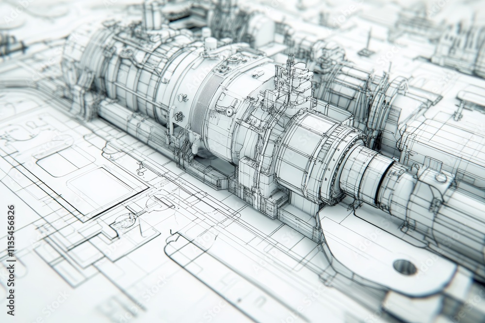 Aufkleber intricate architectural blueprint of an industrial engine featuring complex components and design