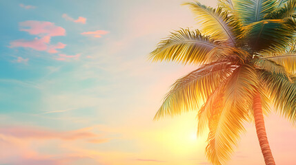 Tropical palm trees with sunlight filtering through, evoking a serene and exotic atmosphere.