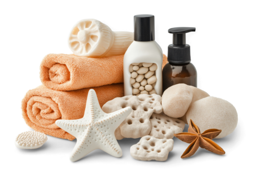 Spa essentials displayed with natural decor and soothing items for a relaxing experience