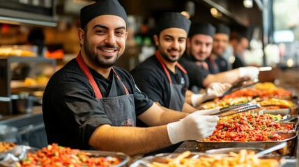 Obraz premium Cheerful Chefs Preparing Delicious Dishes Together