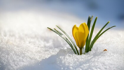 春を感じる黄色いスノードロップ &ndash; 雪と花の美しい調和
