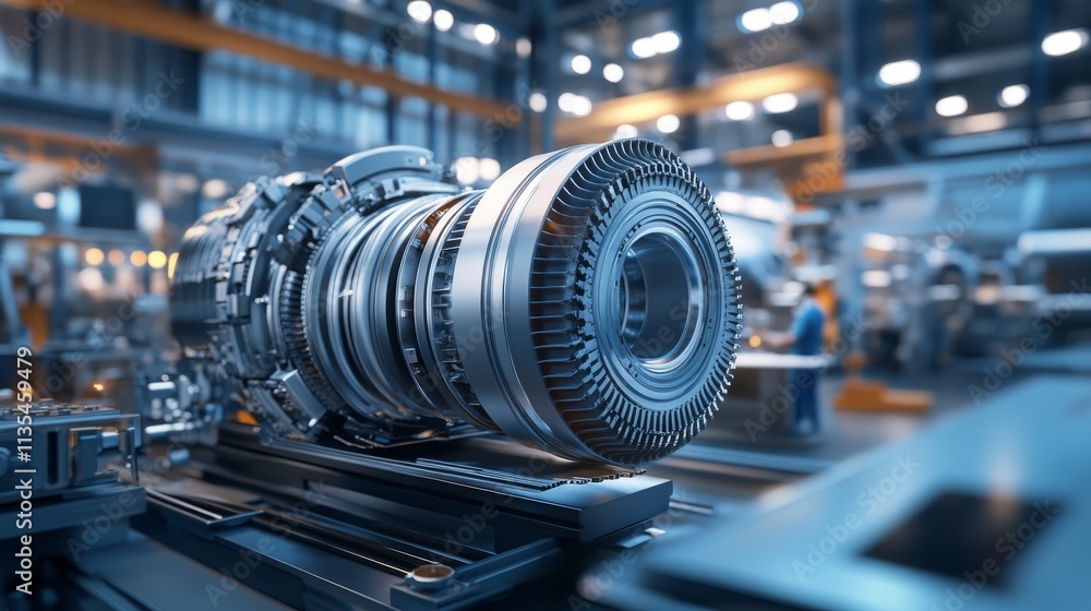 Poster 3d rendering of aircraft engine assembly in a high tech facility with precision craftsmanship