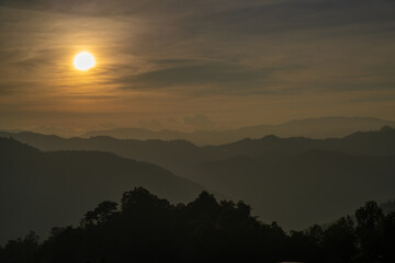 sunset with colorful sky and mountain in the evening is very beautiful landscape view 