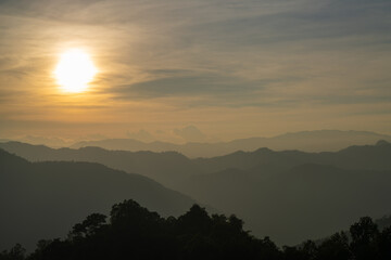 sunset with colorful sky and mountain in the evening is very beautiful landscape view 