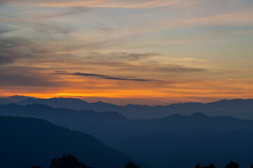 sunset with colorful sky and mountain in the evening is very beautiful landscape view 
