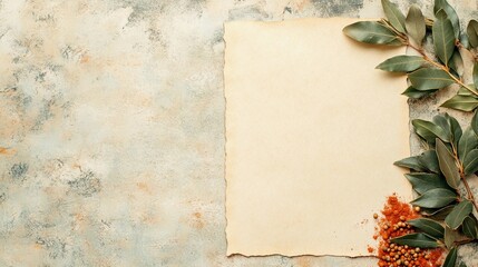 Blank paper paired with rustic kitchen items, providing a versatile background for menu concepts or culinary design projects.