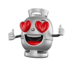 Heart Eyes Gas Cylinder Character Cartoon 3D Render with transparent background