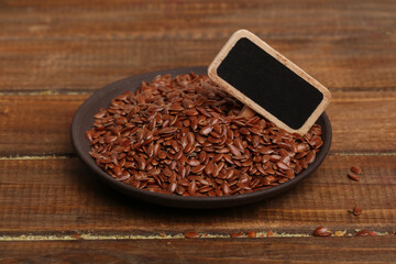 plate with flax seeds and space for text