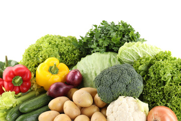 Many different ripe vegetables isolated on white