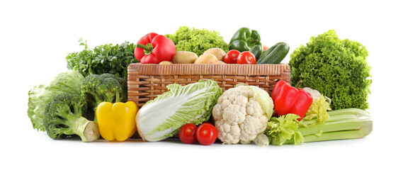 Many different ripe vegetables isolated on white