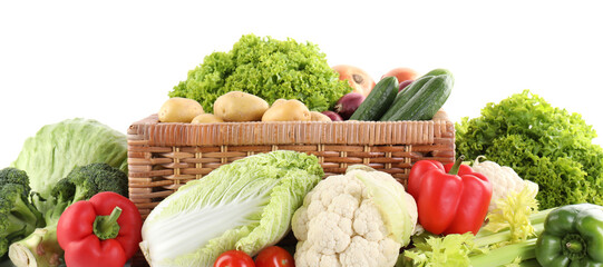 Many different ripe vegetables isolated on white