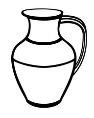 Pitcher is a pottery folk product. Pitcher - vector linear picture for coloring. Traditional dishes. Outline
