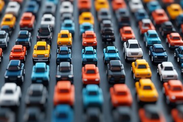 Obraz premium Traffic Jam of Colorful Toy Cars