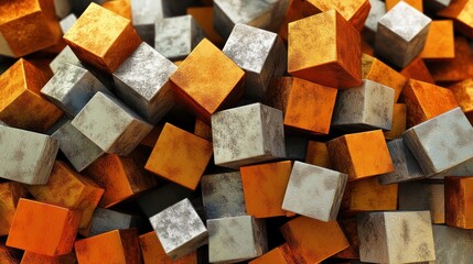 Abstract Composition of  Metallic Cubes: A Study in Texture and Color