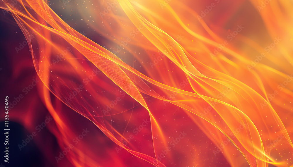 Poster abstract orange and red wave pattern with glowing particles