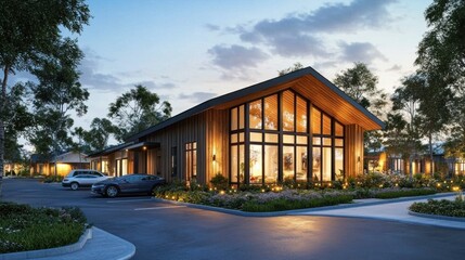 Modern Architectural Design: Evening Illumination of a Luxurious Residential Complex