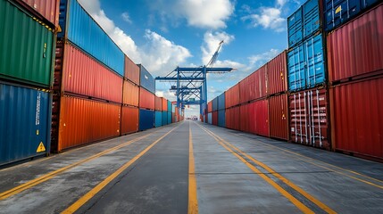 Shipping containers at a port. Concept of global trade and logistics.