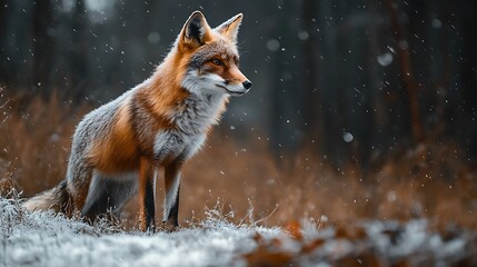 Obraz premium Red Fox in Winter Forest. Wildlife, Snow, Nature, Animal