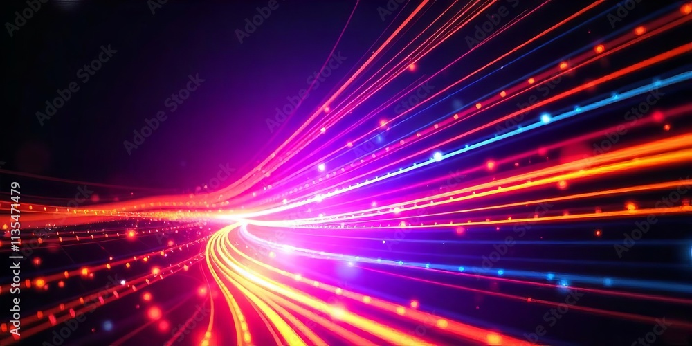 Poster vibrant neon light trails create dynamic abstract background