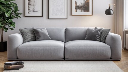 Modern Grey Sofa in a Minimalist Living Room