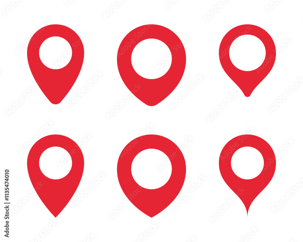 Poster map pointer icon set in flat style. red place marker sign symbol
