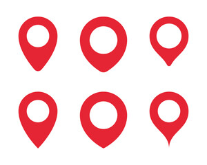 Map pointer icon set in flat style. Red place marker sign symbol