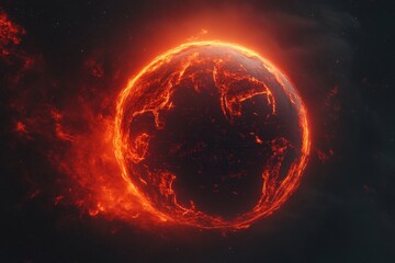 Glowing red earth represents 2025 business analytics  a symbol of technology and global connectivity