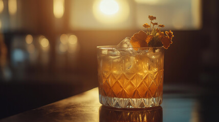 Cocktail, sunset, bar, drink, beverage, alcohol, orange, flower, ice