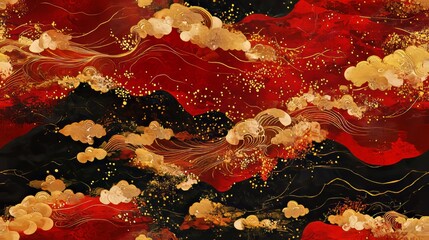 Chinese New Year Pattern with Gold and Red Elements