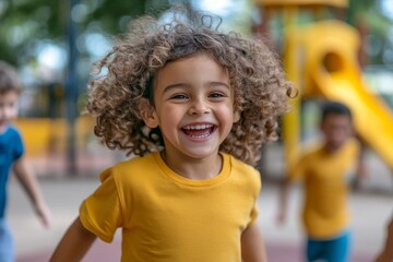 Joyful children playing on a sunny day  close up of happy kids enjoying the playground together