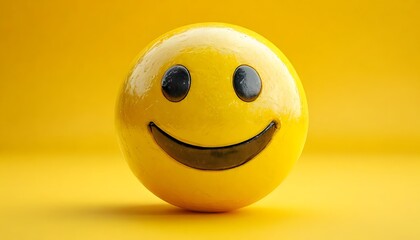Fototapeta premium Bright Yellow Smiley Face Ball on Yellow Background