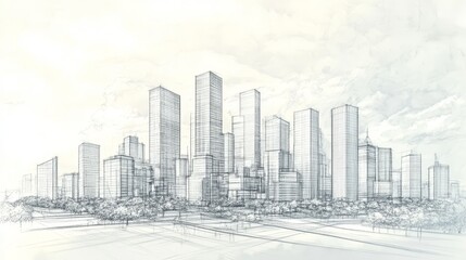 Fototapeta premium Modern urban landscape vector illustration. A dynamic city skyline, featuring a harmonious blend of iconic buildings