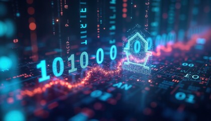 Digital representation of VNPT IP address in cyberspace. Virtual network world displayed. Binary code, digital interface show data transfer, connection. Global tech connectivity concept shown. Image