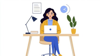 Fototapeta premium Woman Working on Laptop, Modern Office | Remote work