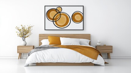 Abstract Mustard Circle Wall Art Bedroom Decor | Minimalist design