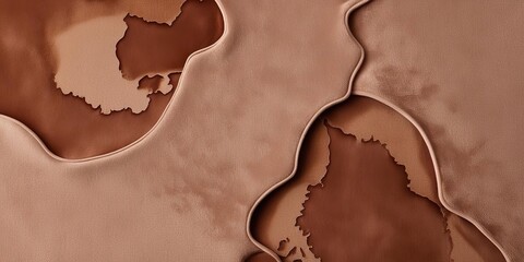 Abstract 3D background in brown tones, leather effect, inserts of different shades of brown, trendy color 2025 mocha mousse