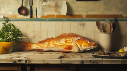 Studio Shot of Fish in Kitchen - Fresh and Ready for Culinary Creations