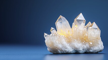 Glowing crystal shards cast shimmering reflections, set against a deep navy backdrop, symbolizing insight and discovery.