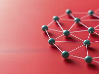 Obraz premium Interconnected shapes symbolizing market segments, vibrant red background, strategic distribution concept